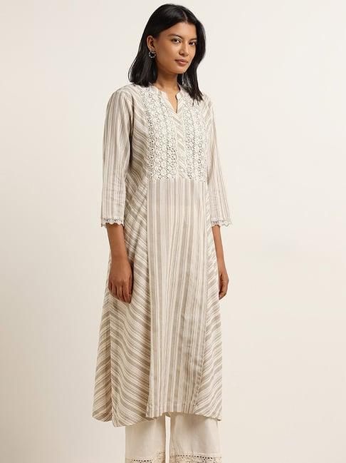 utsa by westside light brown lace design a-line kurta