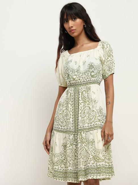 bombay paisley by westside off-white paisley a-line dress