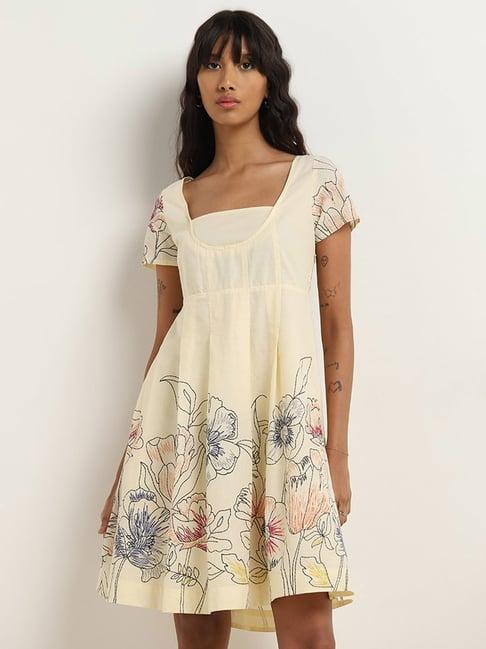 bombay paisley by westside off-white floral printed a-line dress