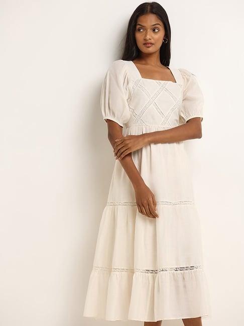 lov by westside off-white embroidered tiered dress