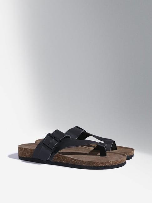 soleplay by westside black buckle-strap leather sandals