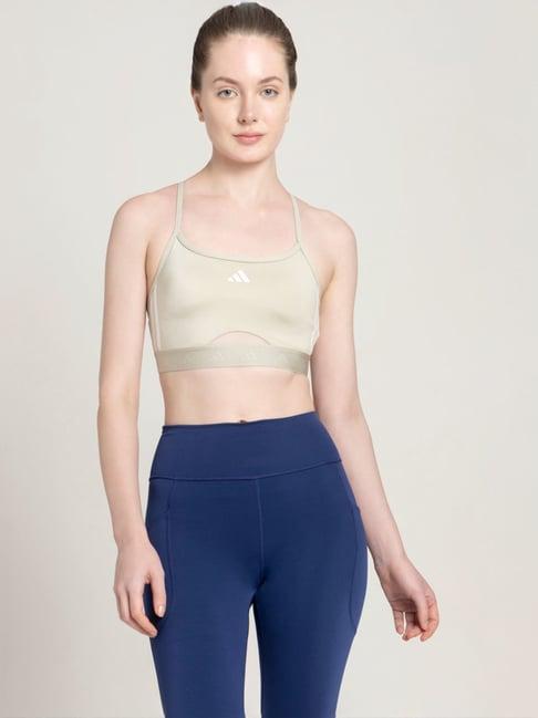 adidas beige logo print sports bra