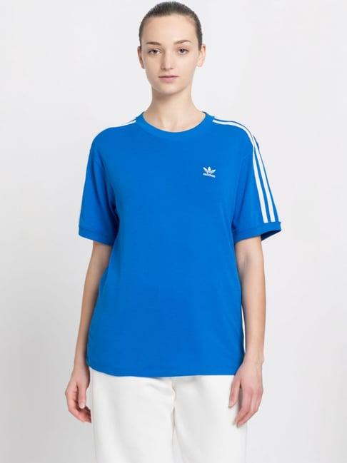 adidas originals blue cotton striped sports t-shirt