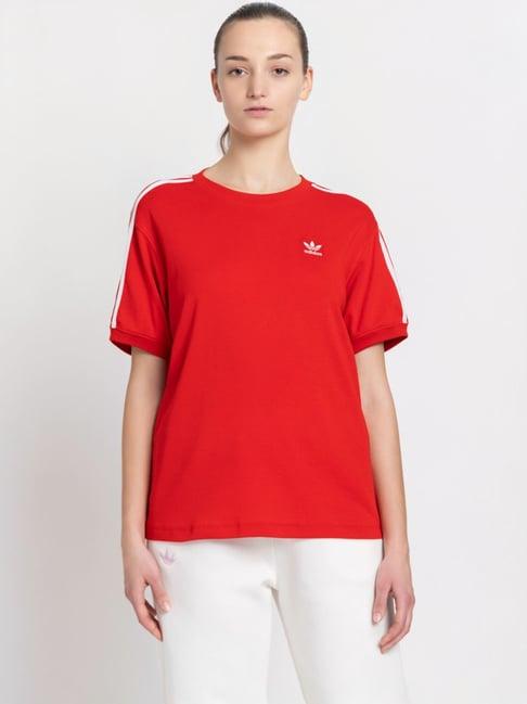 adidas originals red cotton striped sports t-shirt