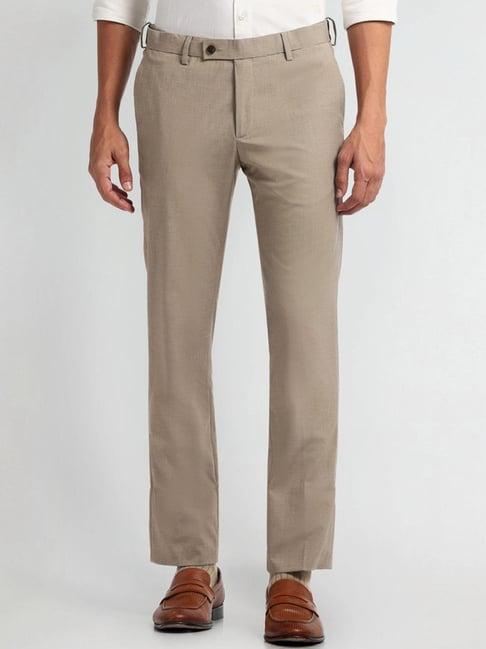 arrow brown slim fit texture trousers