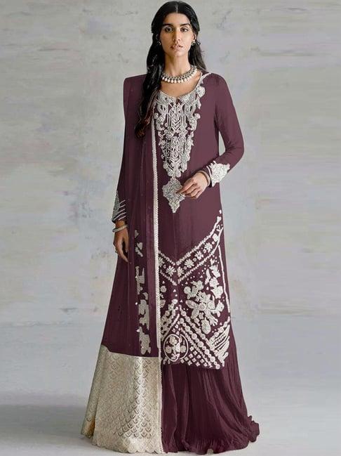 odette purple embroidered unstitched dress material