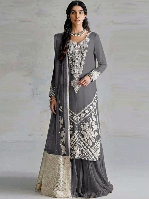 odette grey embroidered unstitched dress material