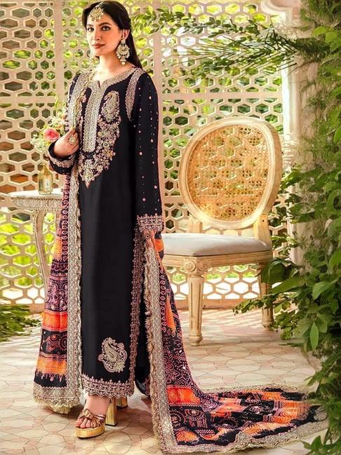 odette black embroidered unstitched dress material