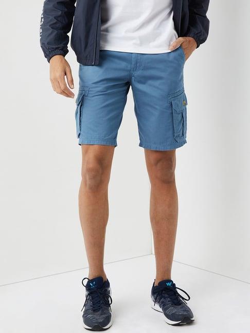 wildcraft blue cotton regular fit cargo shorts