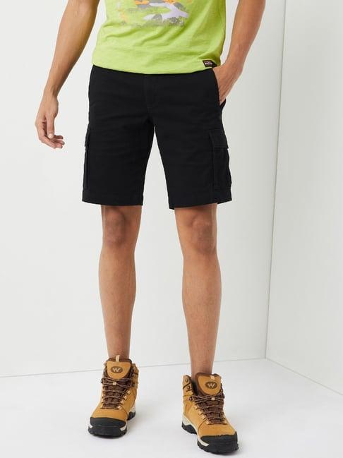 wildcraft black cotton regular fit cargo shorts