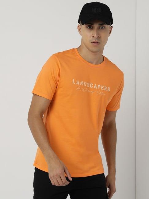 wildcraft orange cotton regular fit printed t-shirt