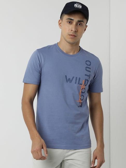 wildcraft navy blue cotton regular fit printed t-shirt