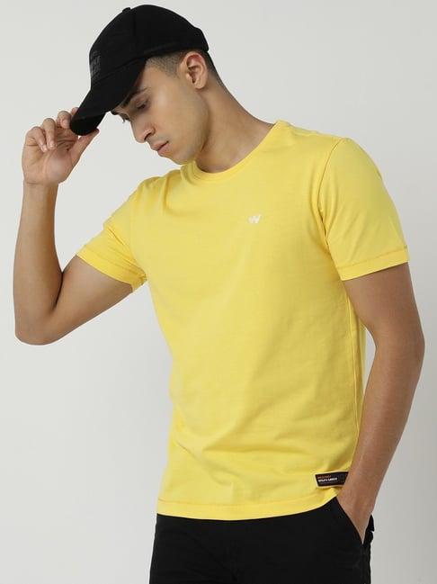 wildcraft yellow cotton regular fit printed t-shirt