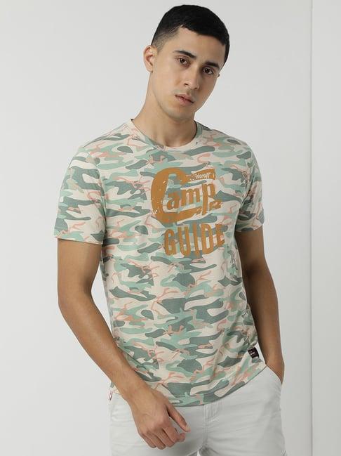 wildcraft beige cotton regular fit camouflage t-shirt