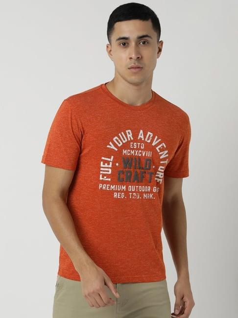 wildcraft orange cotton regular fit printed t-shirt