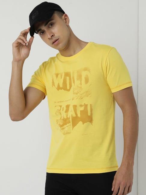 wildcraft yellow cotton regular fit printed t-shirt