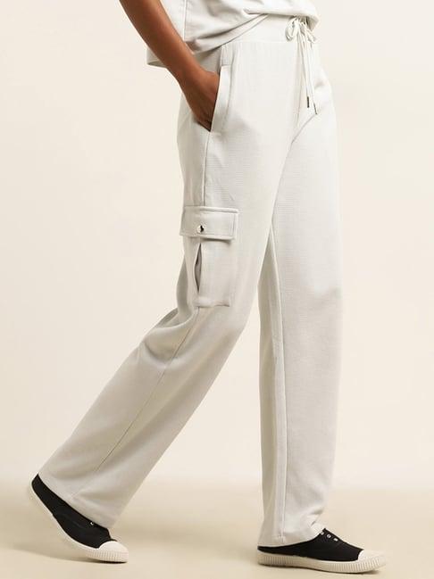 studiofit by westside grey waffle-textured high rise track pants