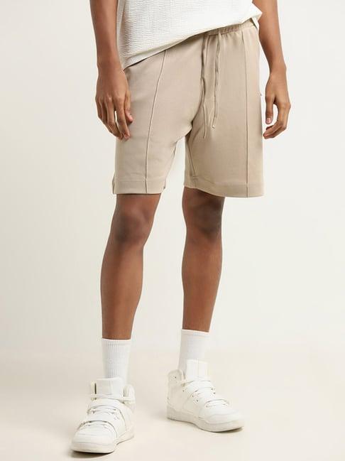 studiofit by westside beige relaxed fit mid rise shorts