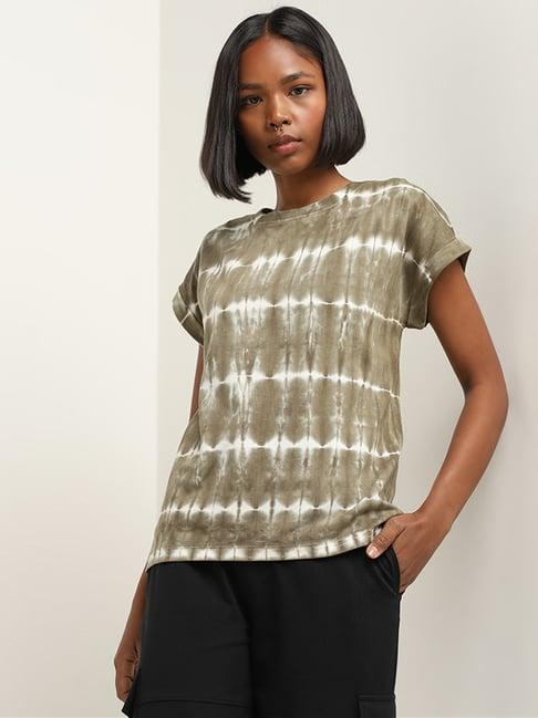 studiofit by westside olive tie-dye patterned t-shirt