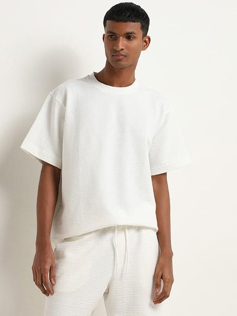 studiofit by westside off-white waffle-textured relaxed fit t-shirt