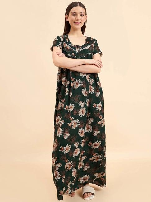 sweet dreams green cotton floral print nighty