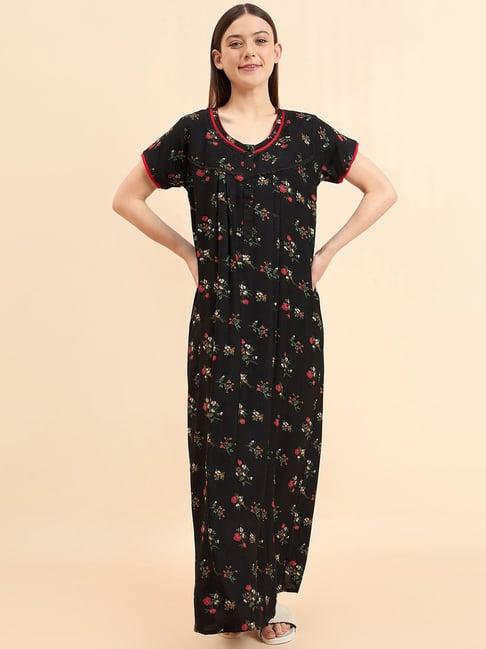 sweet dreams black cotton floral print nighty