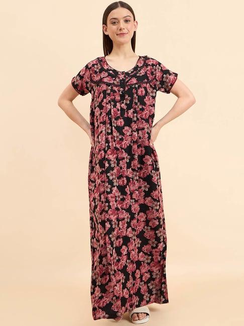 sweet dreams black cotton floral print nighty