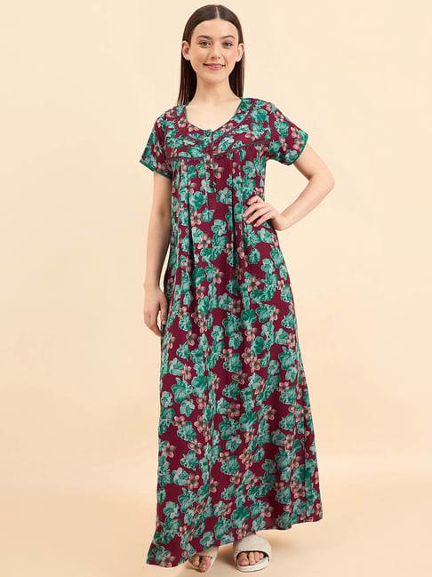 sweet dreams maroon cotton floral print nighty