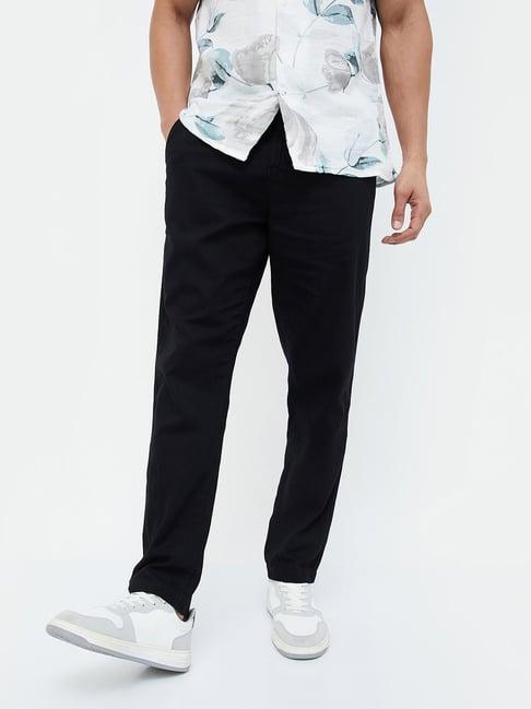 code by lifestyle black regular fit drawstring trousers