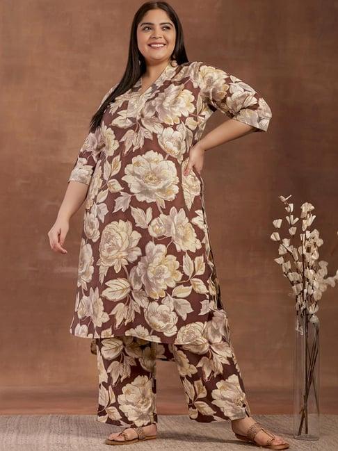 extra love by libas plus size brown printed silk blend co-ords