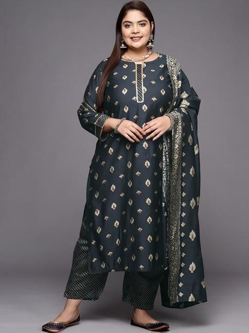 extra love by libas black printed kurta pant set with dupatta