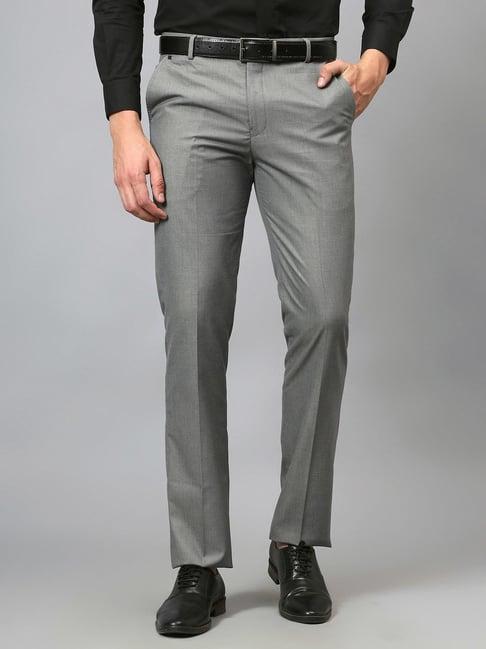 cantabil dark grey regular fit flat front trousers