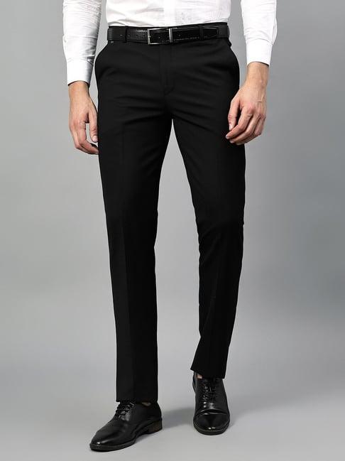 cantabil black regular fit flat front trousers