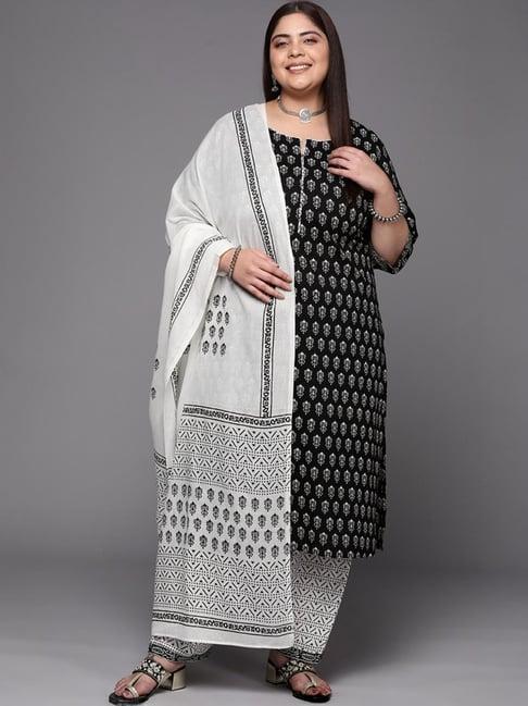 extra love by libas black & white cotton printed kurta salwar set with dupatta