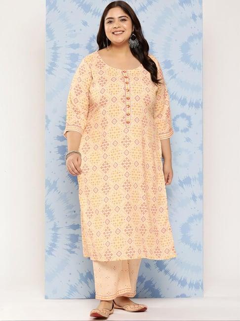 extra love by libas beige printed kurta pant set