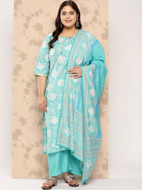 extra love by libas blue floral print kurta pant set with dupatta