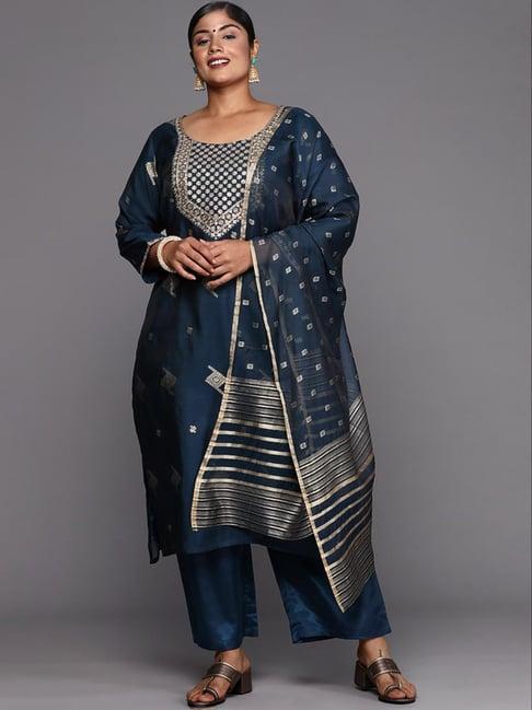 extra love by libas blue woven pattern kurta palazzo set with dupatta