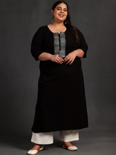 extra love by libas black embellished straight kurta