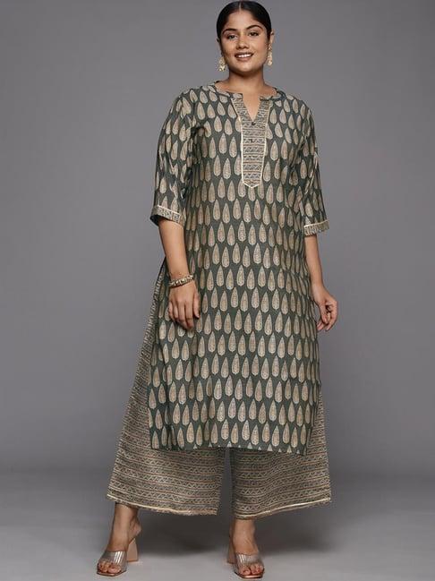 extra love by libas grey printed kurta palazzo set