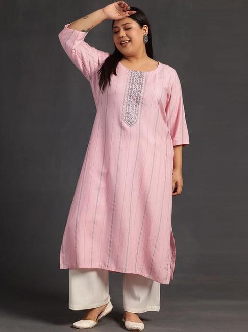 extra love by libas pink embroidered straight kurta