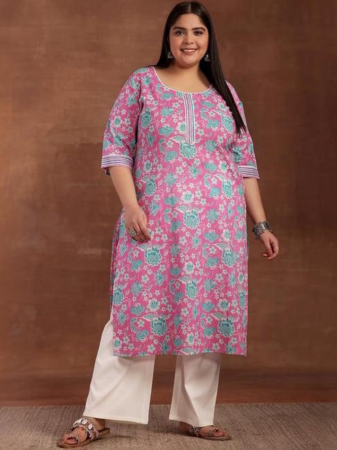 extra love by libas pink cotton printed straight kurta