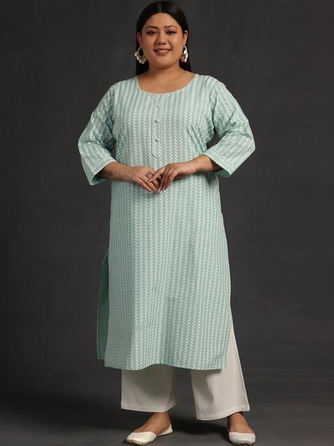 extra love by libas blue cotton printed straight kurta