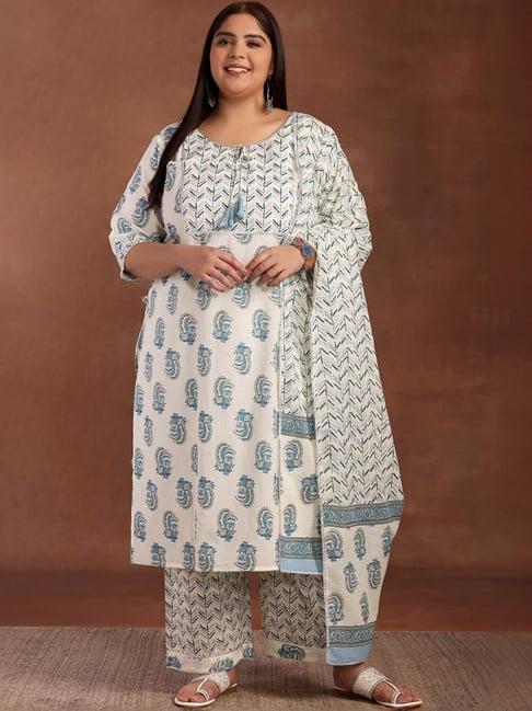 extra love by libas beige cotton printed kurta palazzo set with dupatta