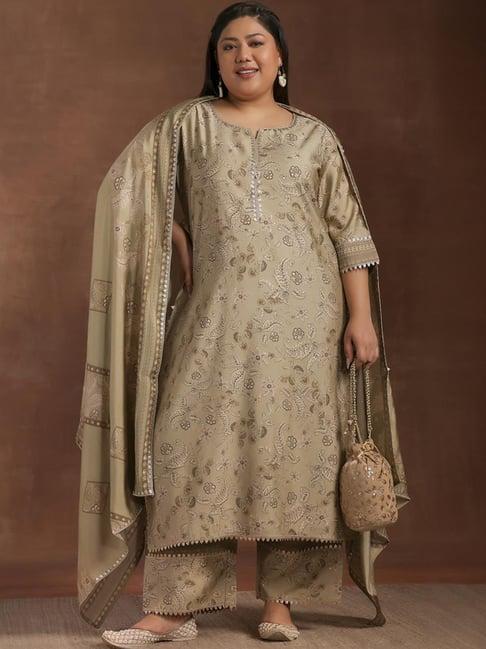 extra love by libas beige floral print kurta palazzo set with dupatta