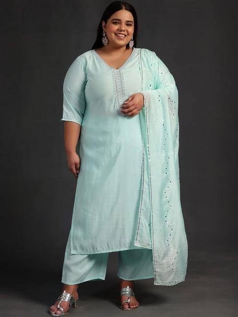 extra love by libas blue woven pattern kurta pant set with dupatta