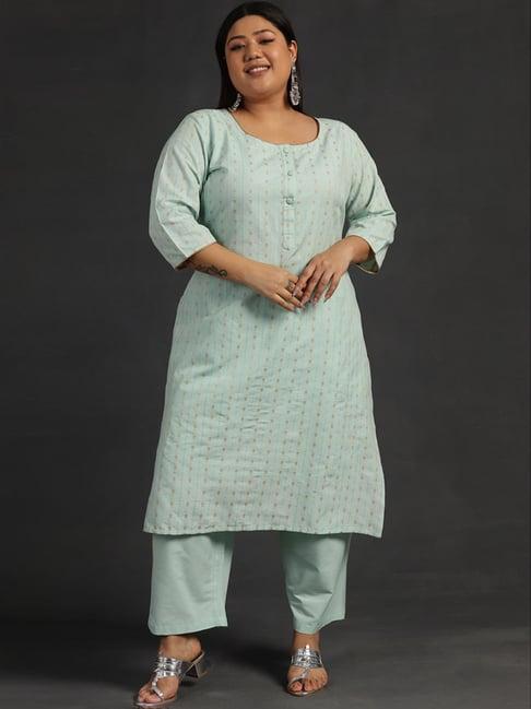 extra love by libas green self pattern kurta pant set