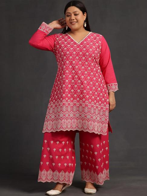 extra love by libas plus size pink cotton embroidered co-ords