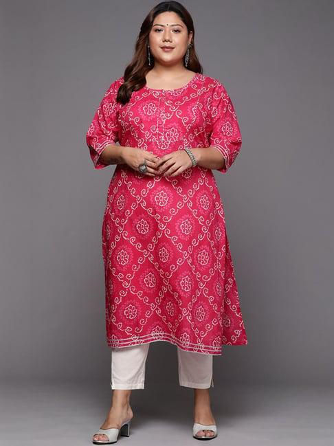 extra love by libas pink cotton printed straight kurta