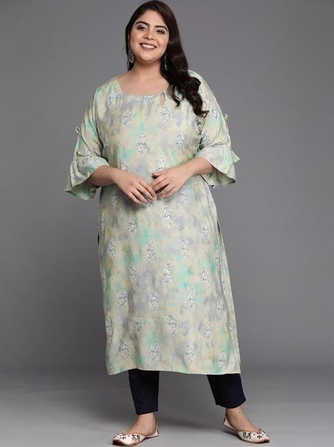 extra love by libas green printed straight kurta