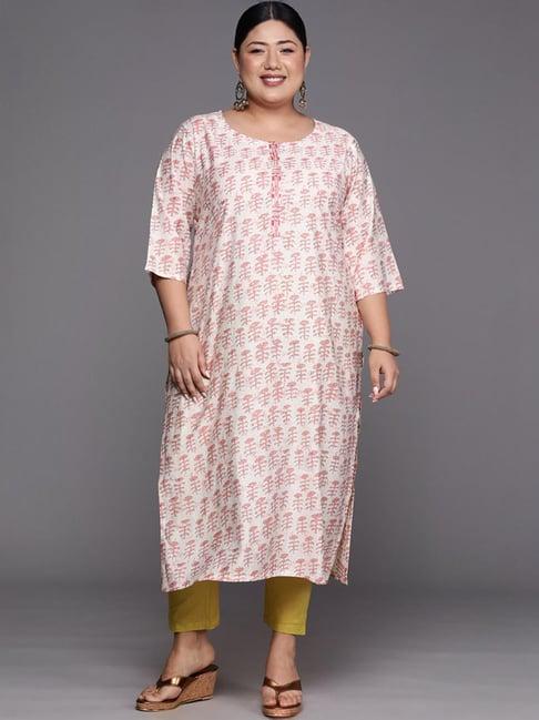 extra love by libas white & peach printed straight kurta